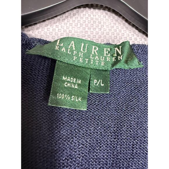 Lauren Ralph Lauren Petite Ruffle Silk Tank Top Navy P/L - Picture 6 of 6